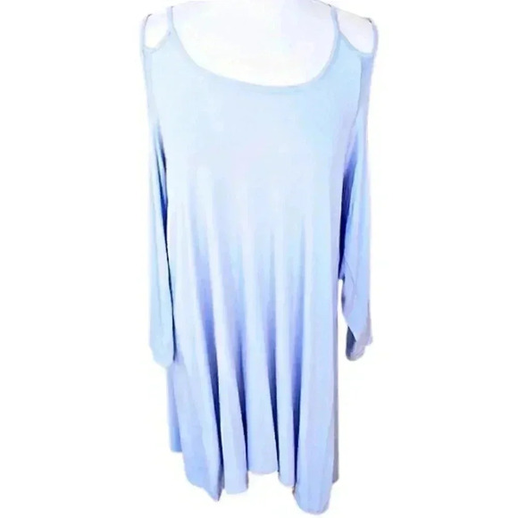 New Zenana Outfitters Light Blue Soft Knit Cold Shoulder Tunic Swing Dress Sm - Picture 1 of 5